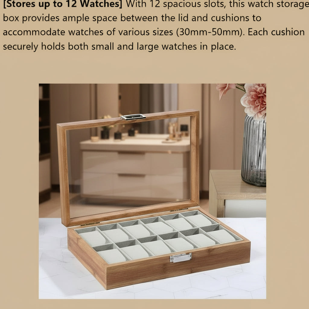 Watch Storage/Display Box, Natural Rubberwood