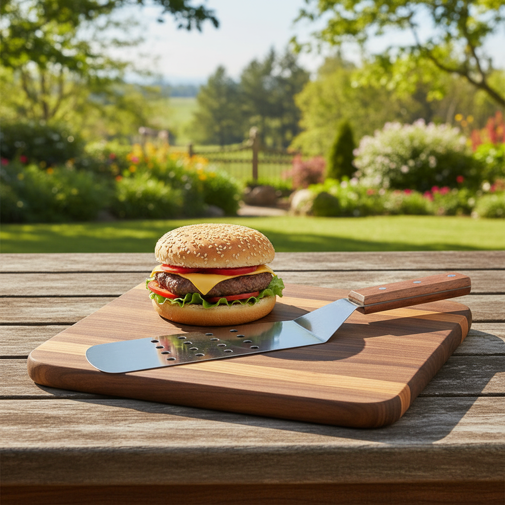 BBQ Cooking Spatula, Wooden Handle, 14 inches, Set of 2