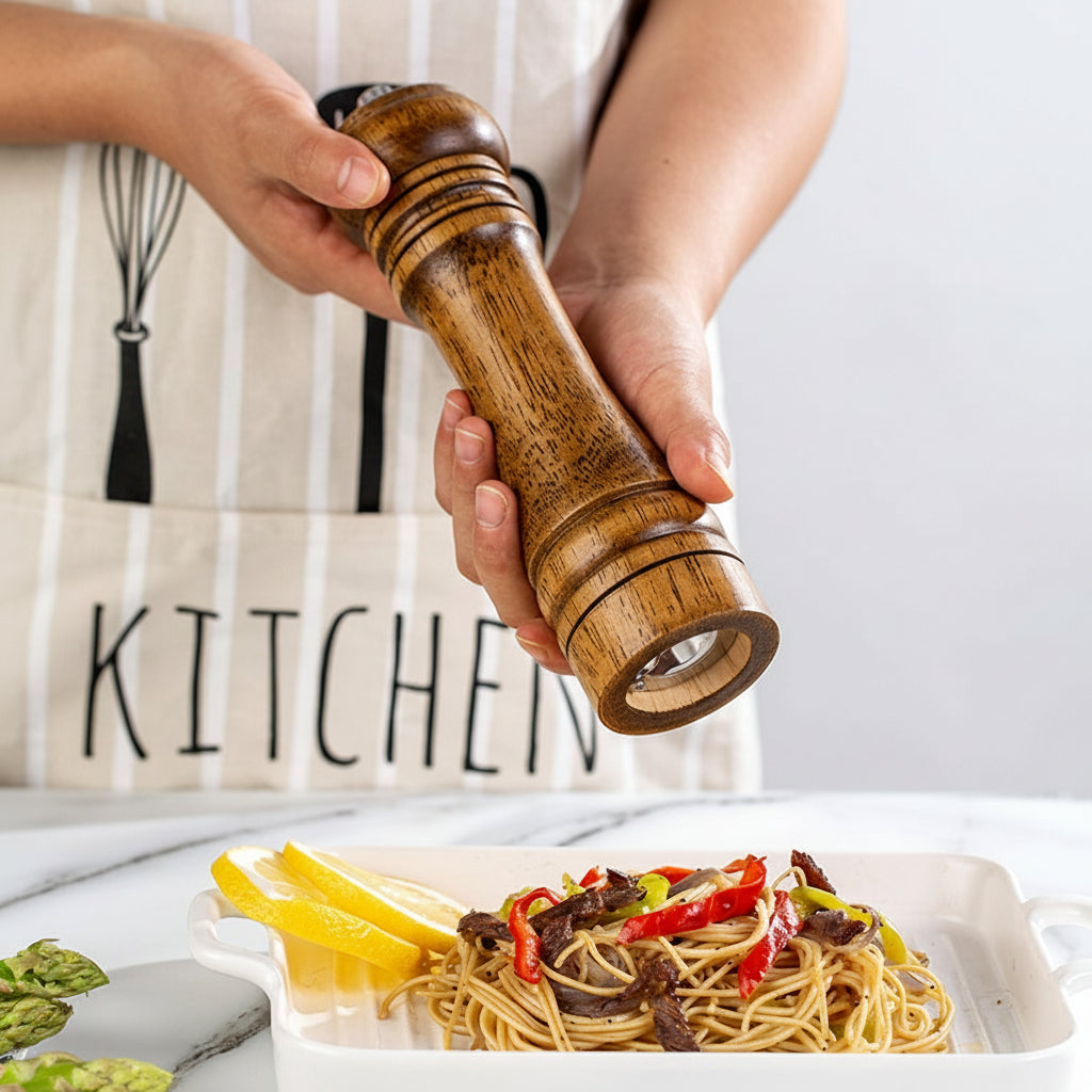 Classic Style Pepper Grinder, 8", Natural Rubberwood