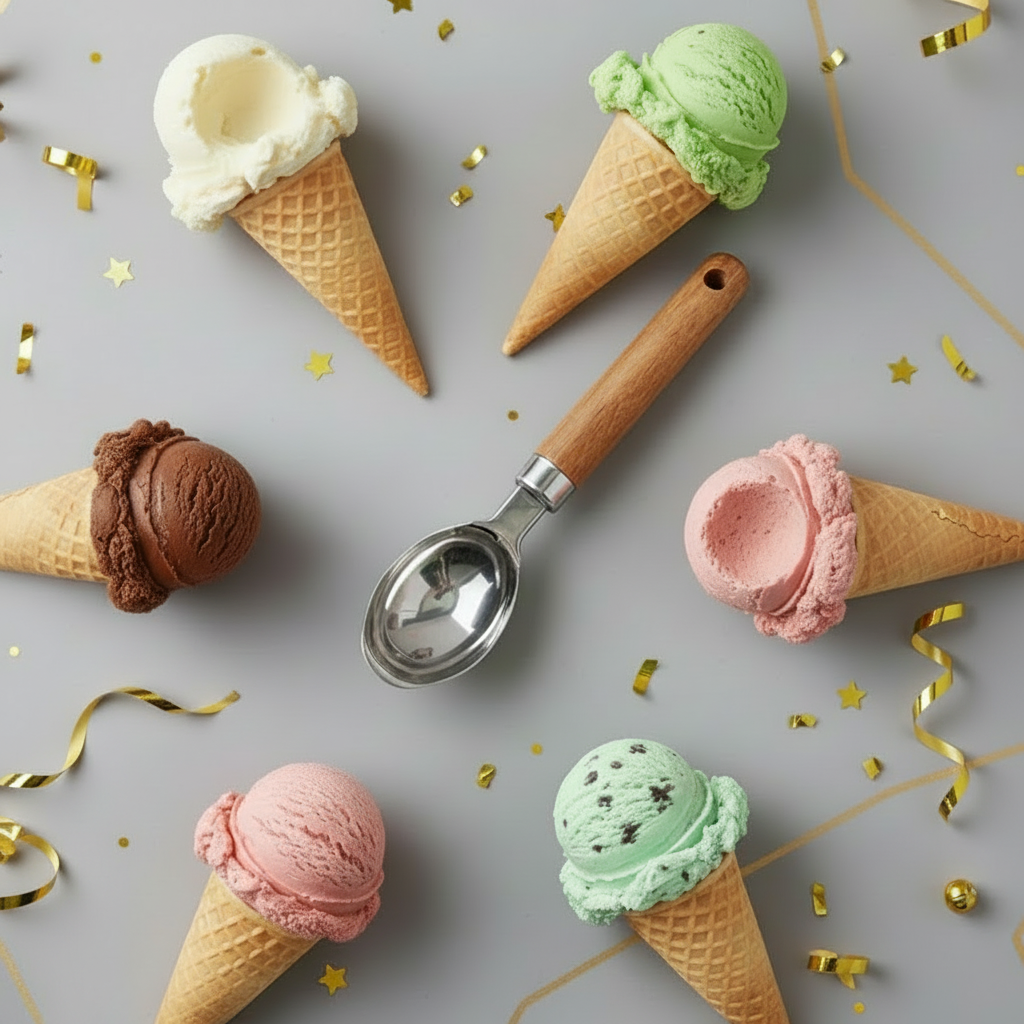 Ice Cream Scoop Spoon, Stainless Steel, Wooden Handle