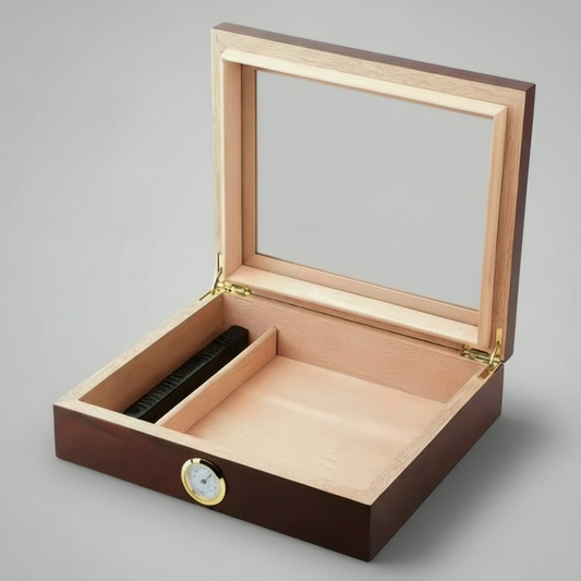 Cigar Box, Natural Hardwood, 10.2x8.7 inches, with Hygrometer