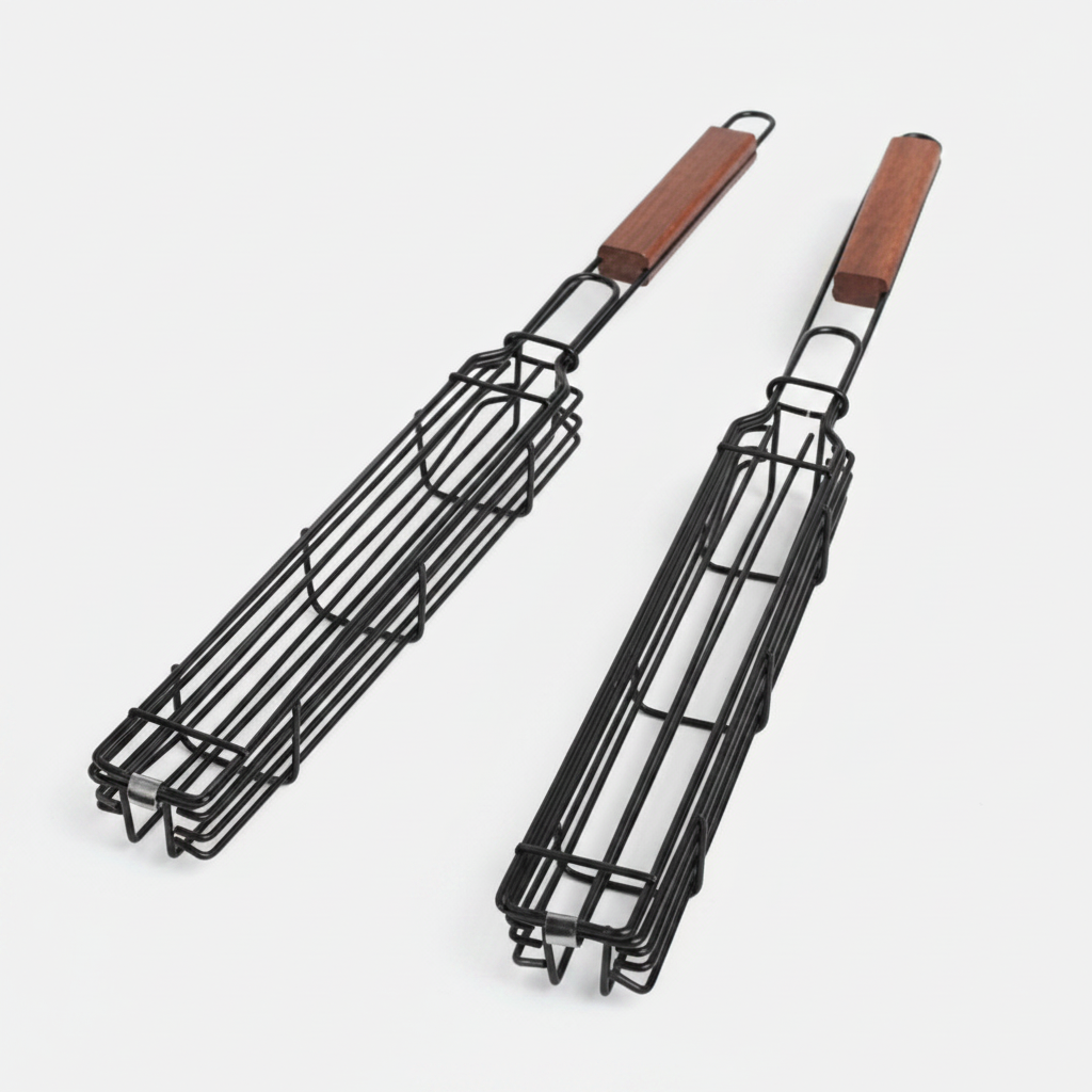 Wooden-Handle BBQ Grill Basket