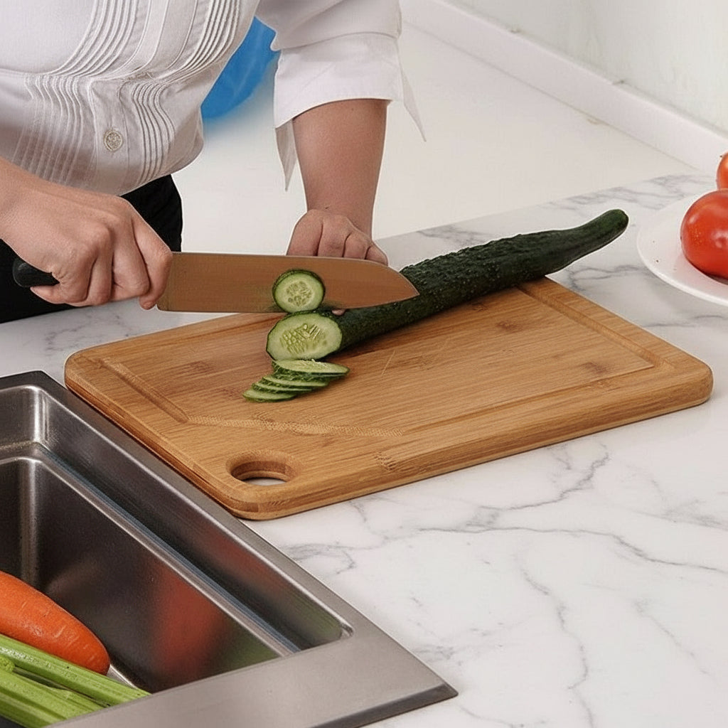 Bamboo Cutting/Serving Board, 4pcs Set, including Holder