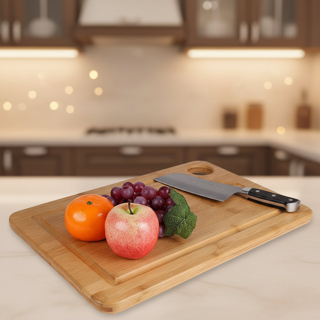 Bamboo Cutting/Serving Board, 4pcs Set, including Holder