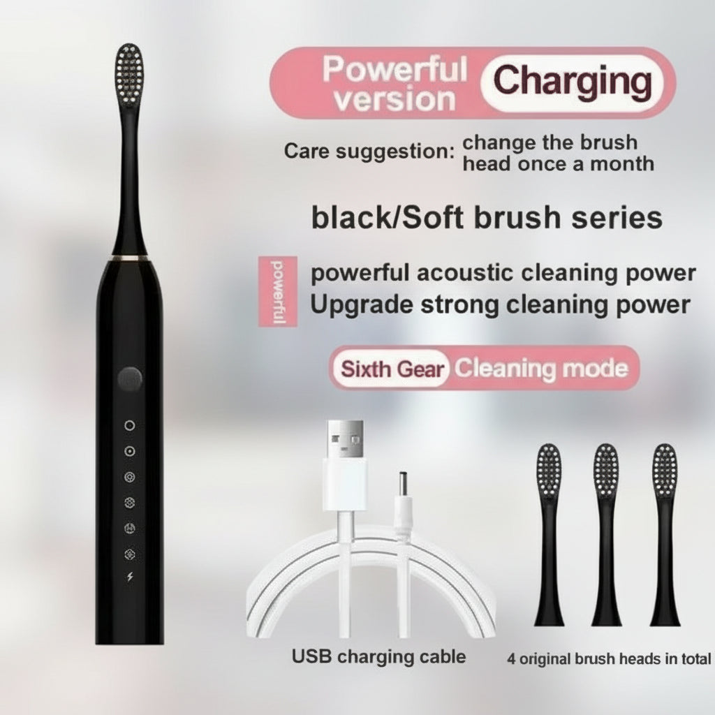 Sonic Electric Toothbrush, Black, Waterproof, Rechargeable