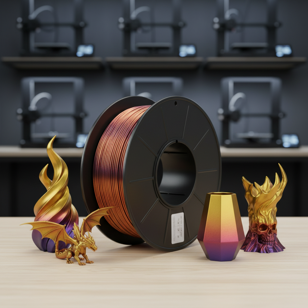 Premium Silk Tri-Color KELEIDI Brand PLA 3D Printer Filament, 1.75mm, 1 kg (2.2 lb)Spools