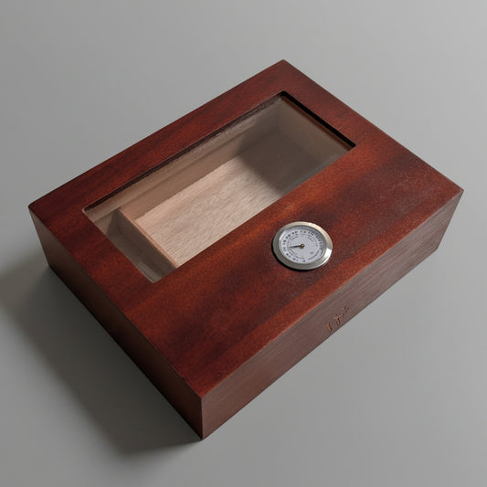 Cigar Box, Spanish Cedar, Brown, with Hygrometer and Humidor, 9x7 inches