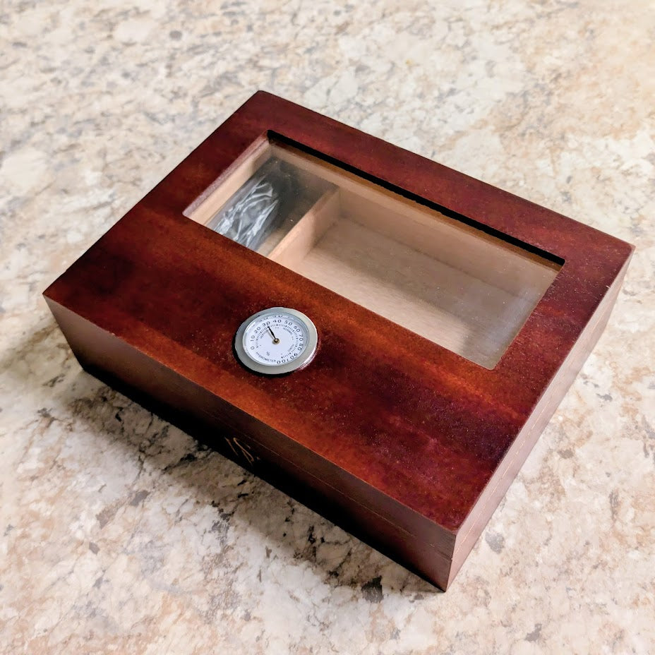 Cigar Box, Spanish Cedar, Brown, with Hygrometer and Humidor, 9x7 inches