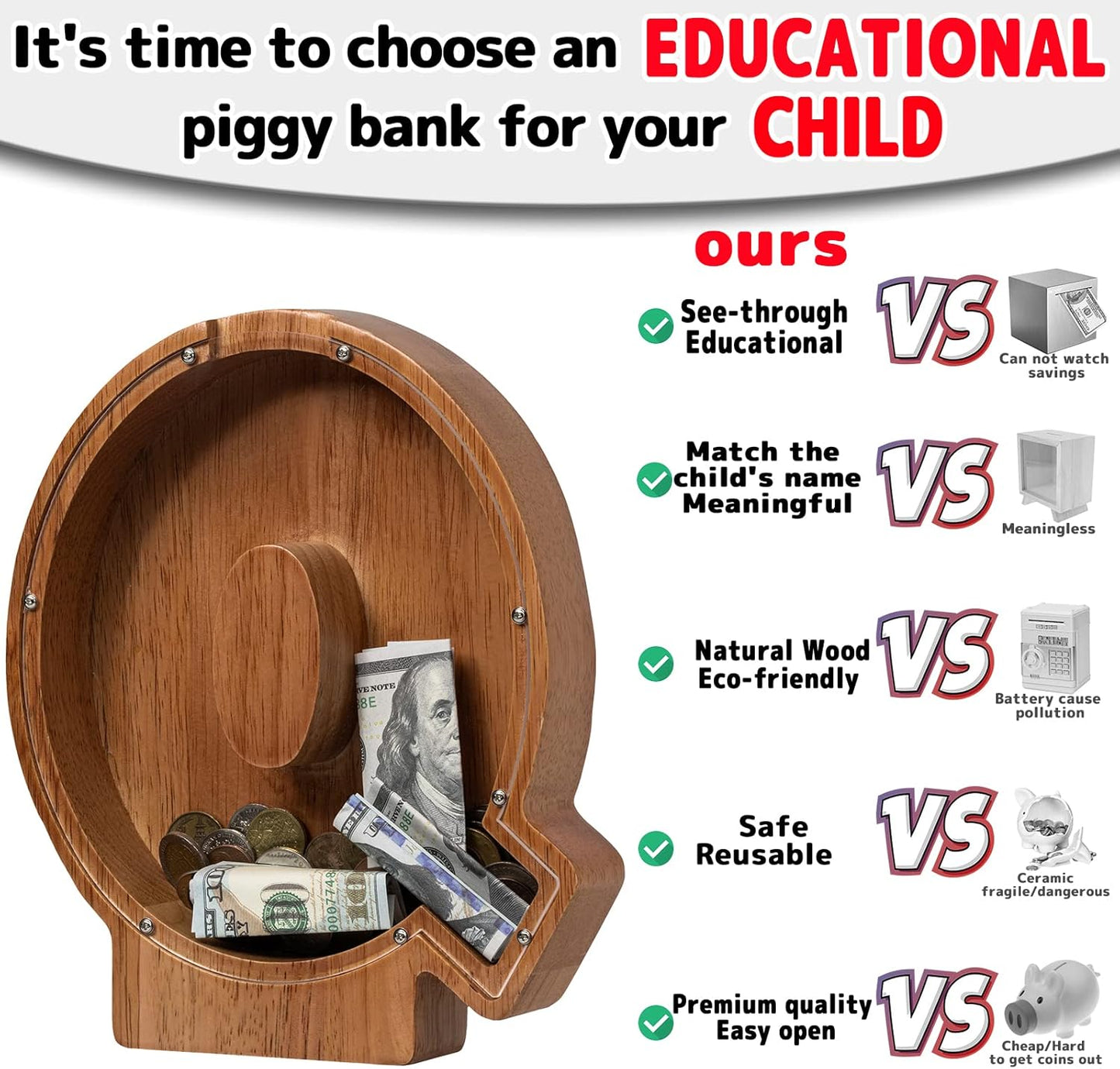 Alphabet Money Bank with Initial "Q" 9 inch tall