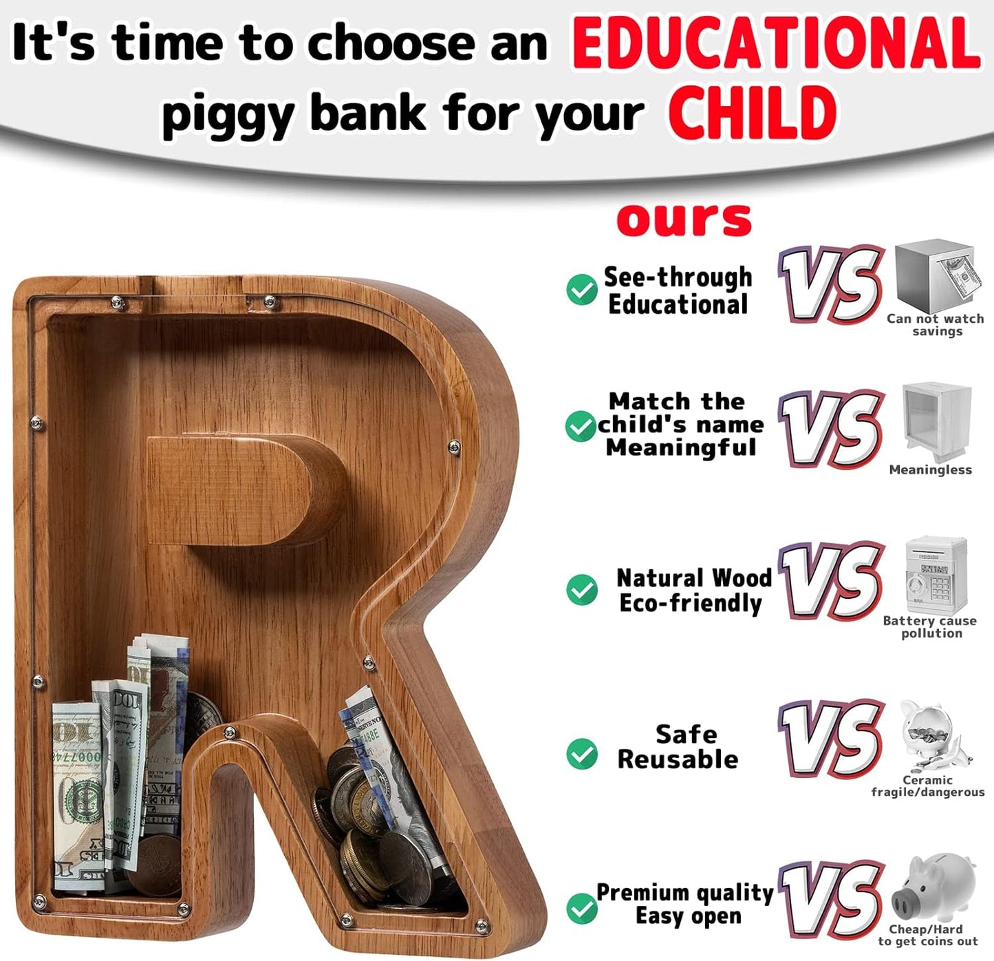 Alphabet Money Bank with Initial "R" 9 inch tall