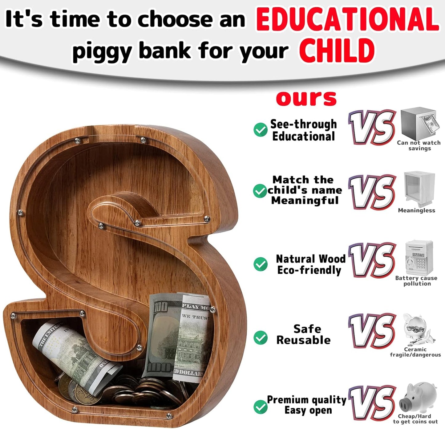 Alphabet Money Bank with Initial "S" 9 inch tall