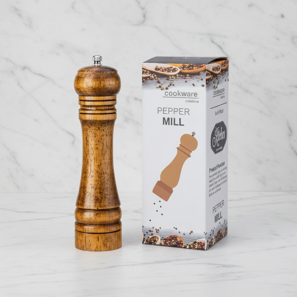 Classic Style Pepper Grinder, 8", Natural Rubberwood