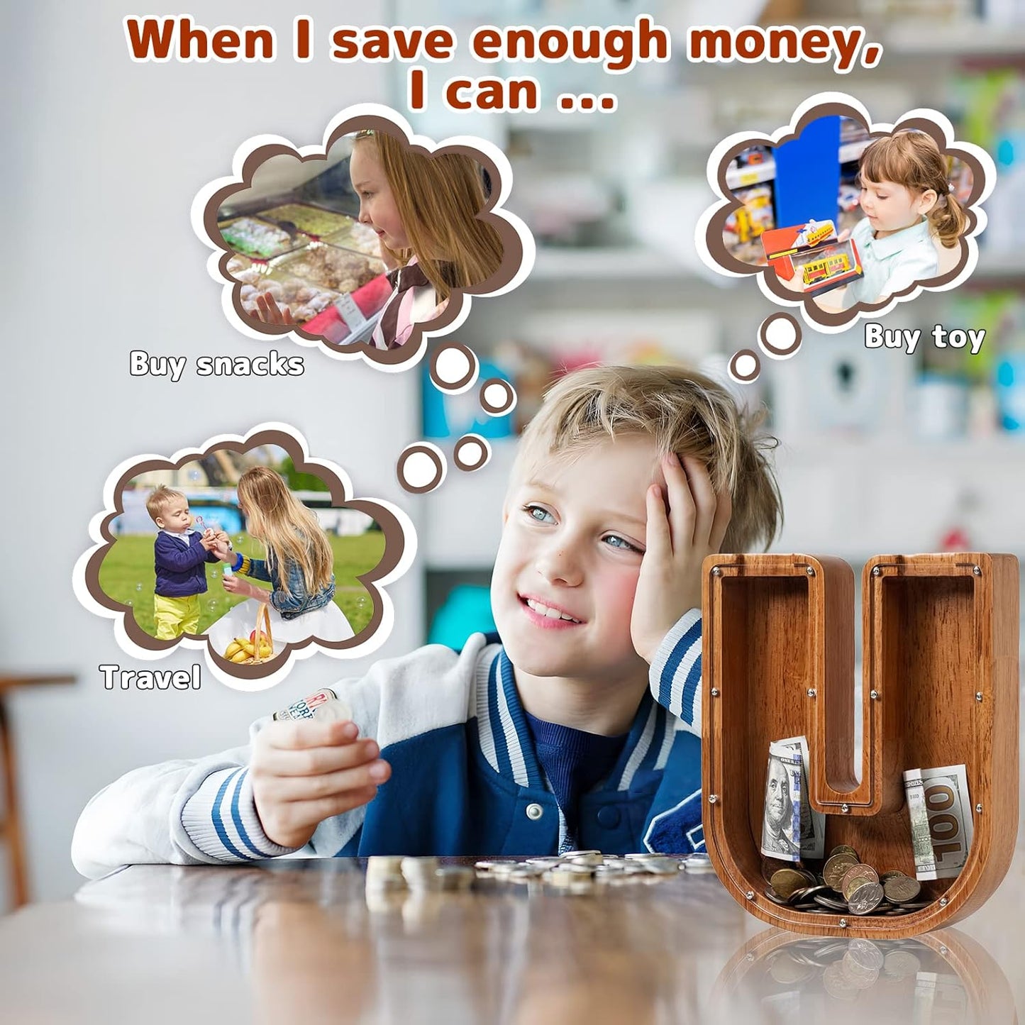 Alphabet Money Bank with Initial "U" 9 inch tall