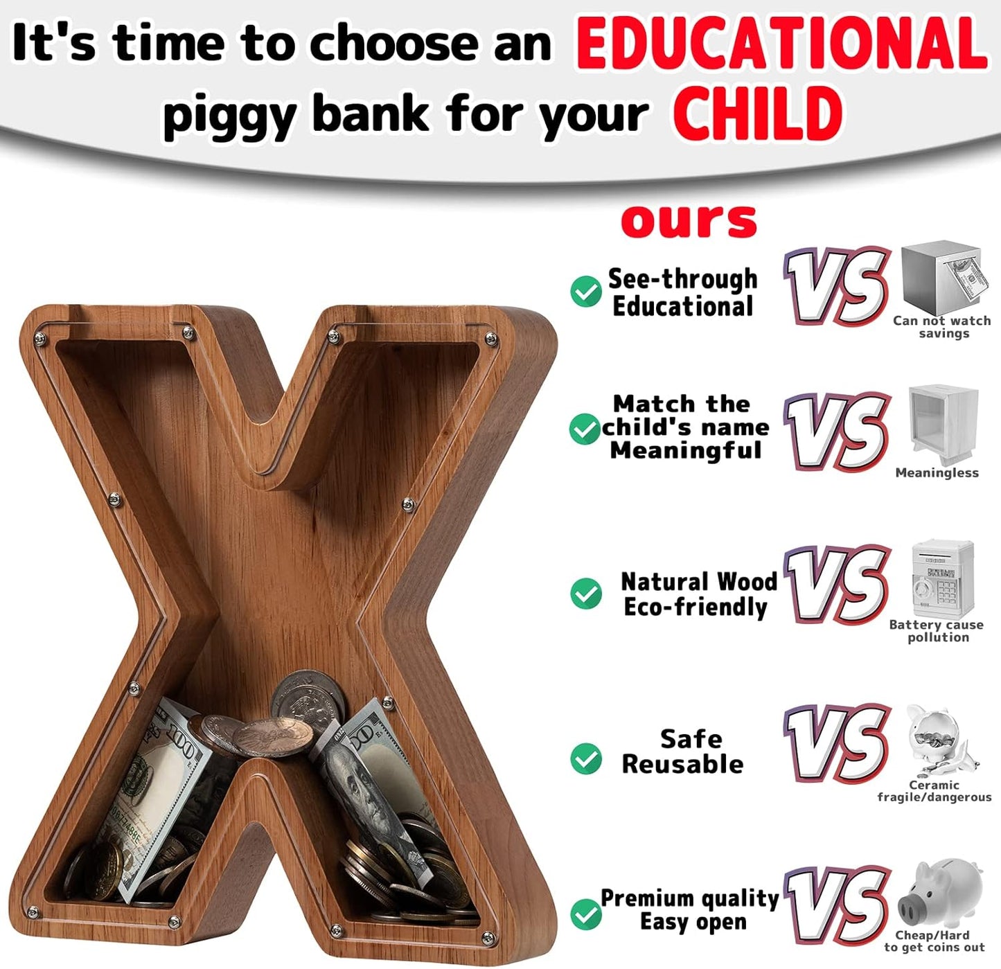 Alphabet Money Bank with Initial "X" 9 inch tall