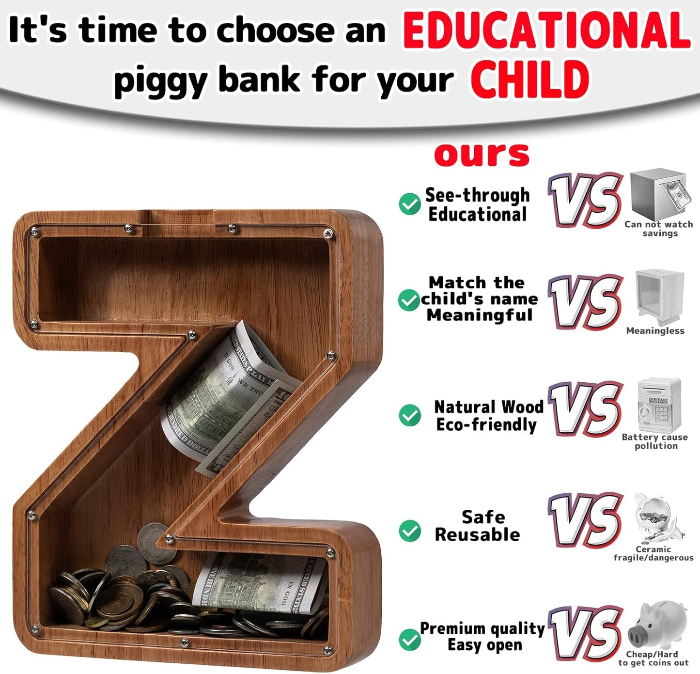 Alphabet Money Bank with Initial "Z" 9 inch tall