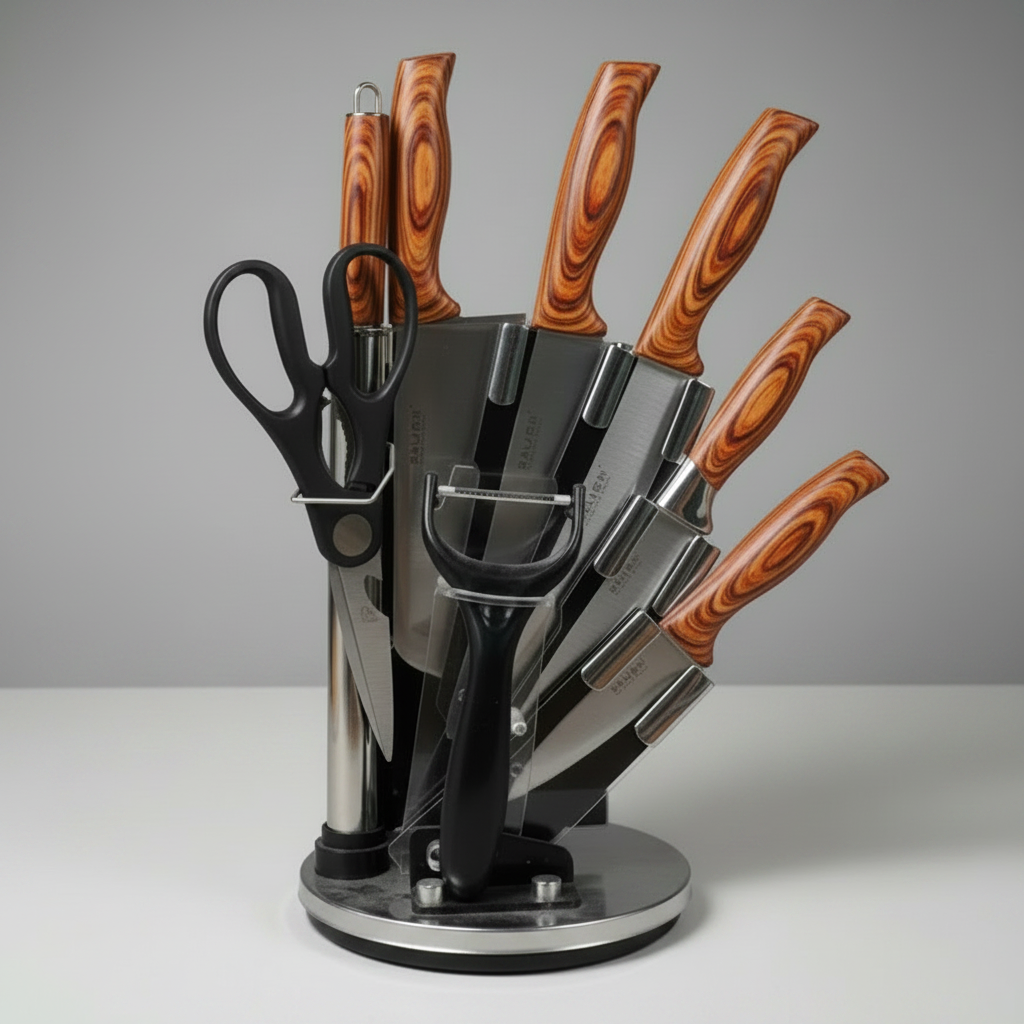 Kitchen Knives Set, Stainless Steel, 8pcs set, including Scissors, a Peeler, and a Sharpener