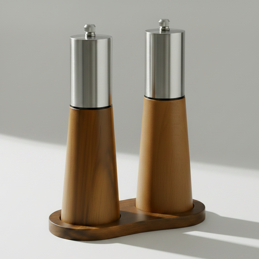 Spice Mill Set, Acacia Hardwood with Stainless Steel top, 2pcs, with the Base