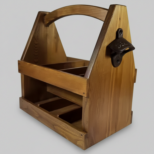 Beer and Wine Carrying Box with Bottle Opener, Natural Hardwood