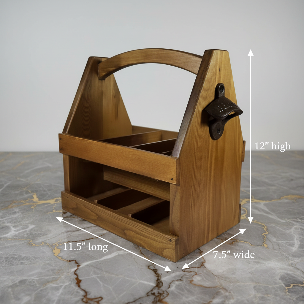 Beer and Wine Carrying Box with Bottle Opener, Natural Hardwood