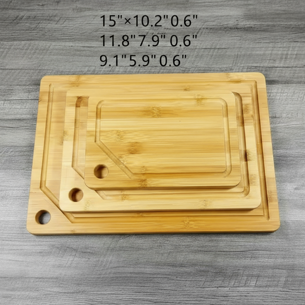 Bamboo Cutting/Serving Board, 4pcs Set, including Holder
