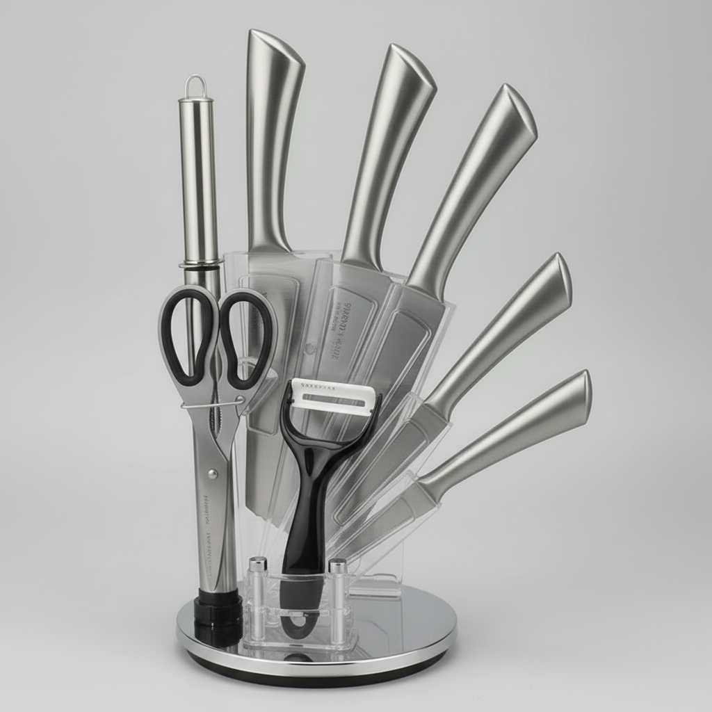 Kitchen Knives Set, Stainless Steel, 8pcs set, including Scissors, a Peeler, and a Sharpener