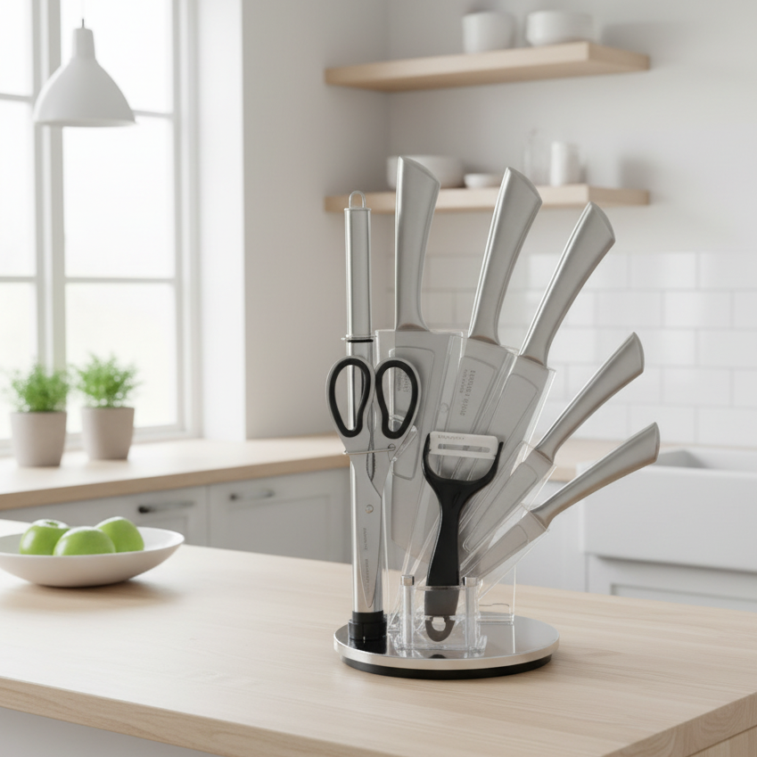 Kitchen Knives Set, Stainless Steel, 8pcs set, including Scissors, a Peeler, and a Sharpener