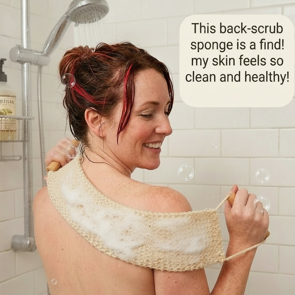 Natural Sisal Bath Back Scrubber Sponge, with Wooden Handles