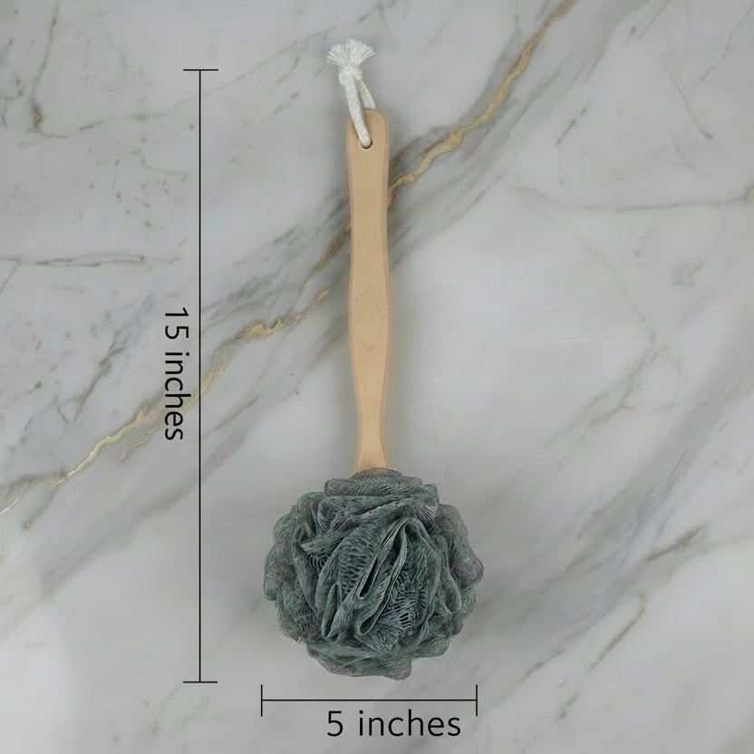 Shower Sponge, With 12" Long Wooden Handle