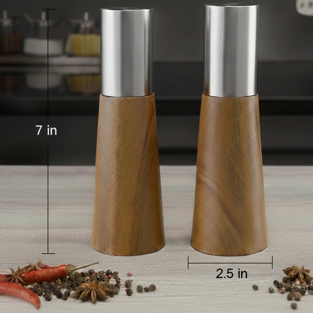 Acacia Wood Seasoning Spice Shaker, 2pcs set, Stainless Steel top