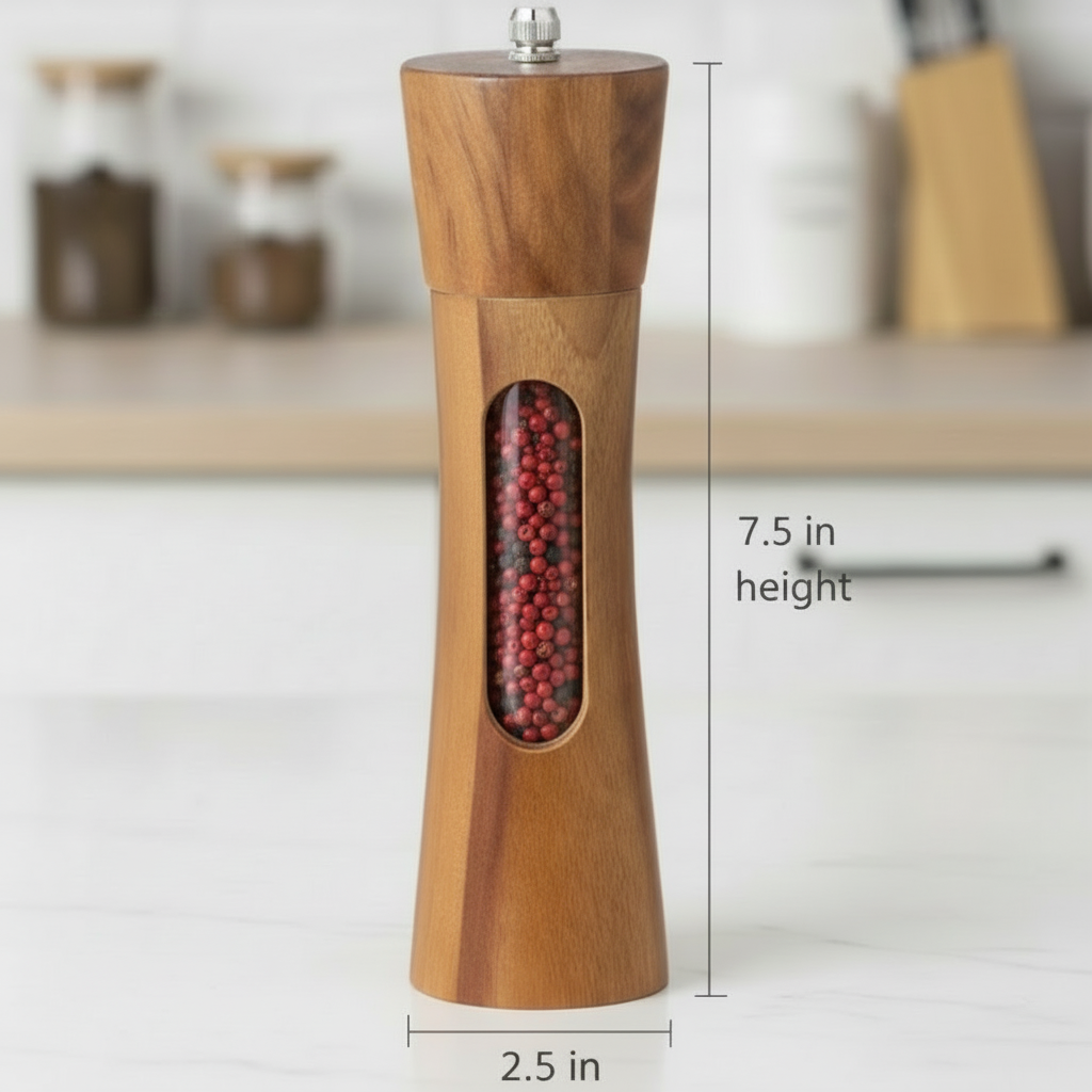Transparent Window Acacia Wood Grinder Set, 8" Tall, 2pcs Set